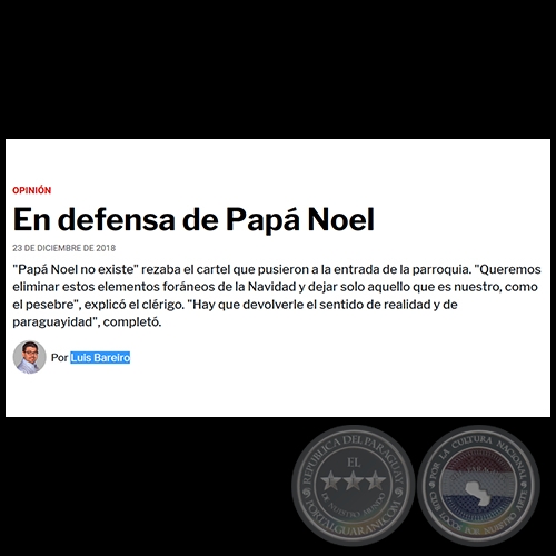 EN DEFENSA DE PAPÁ NOEL - Por LUIS BAREIRO - Domingo, 23 de Diciembre de 2018